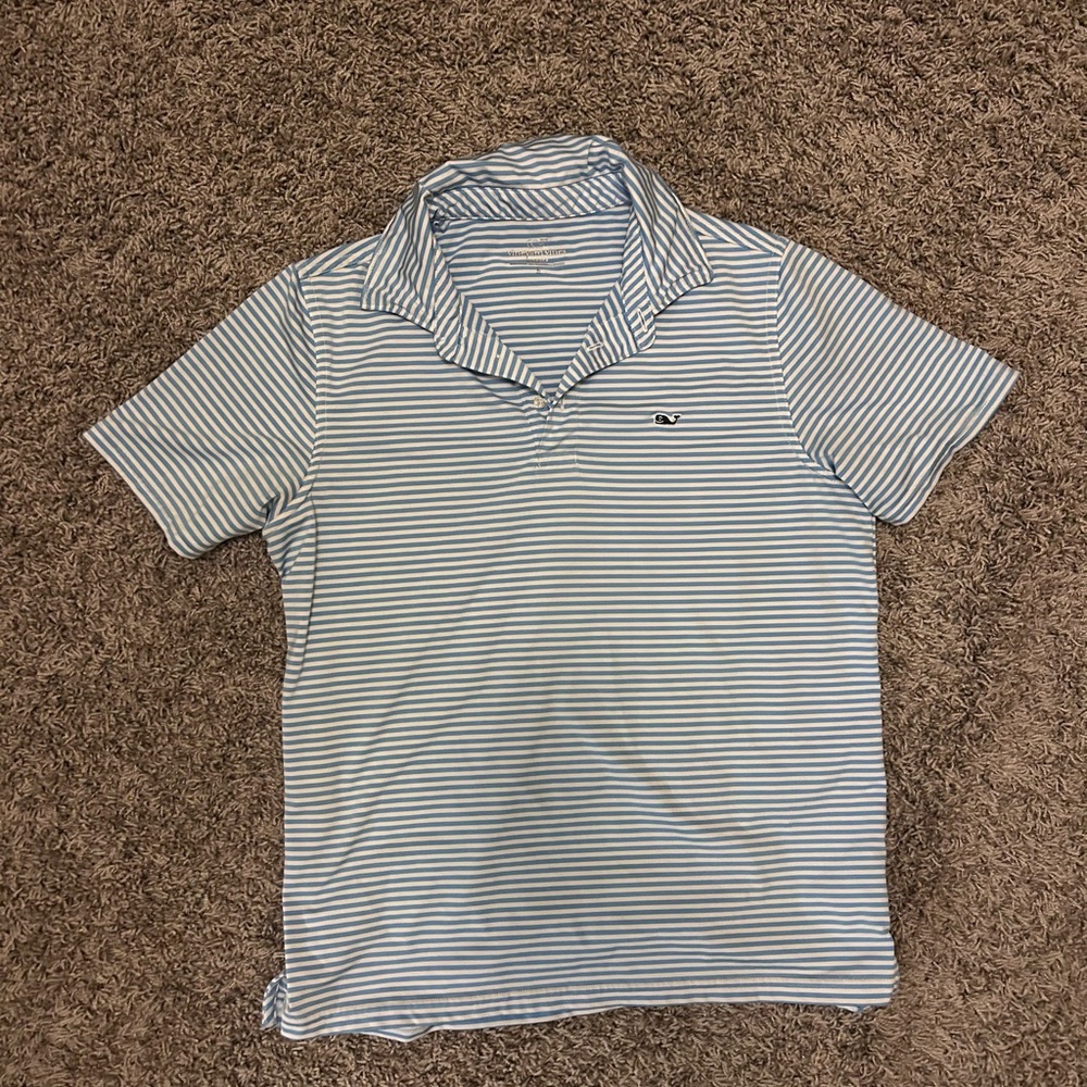 Vineyard Vines Light Blue and White Striped Polo